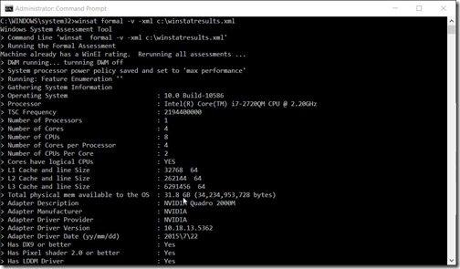 Windows Experience Index in Windows 10-WinSAT Command